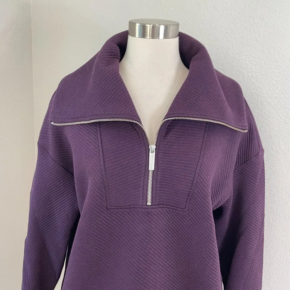 Sweaty Betty Womens 8 Purple Half Zip Ribbed Pullover Sweatshirt Sweater Pockets